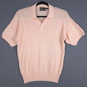 Vintage London Fog Retro Polo Mens Large Peach Cotton Rayon Textured Knit‎ Shirt
